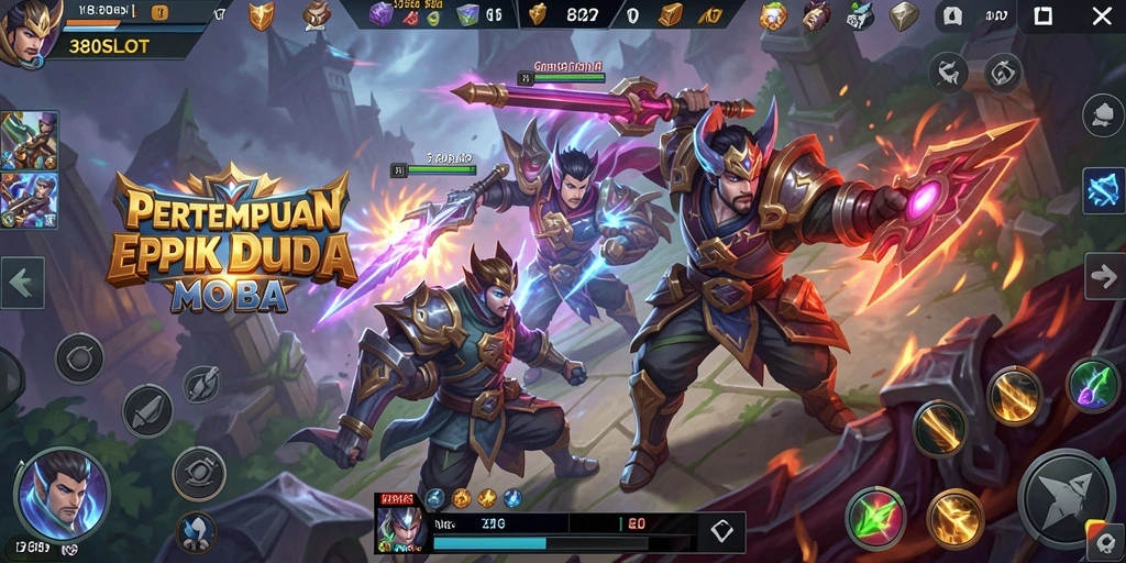 Screenshot menampilkan pertempuran strategis dalam game MOBA.