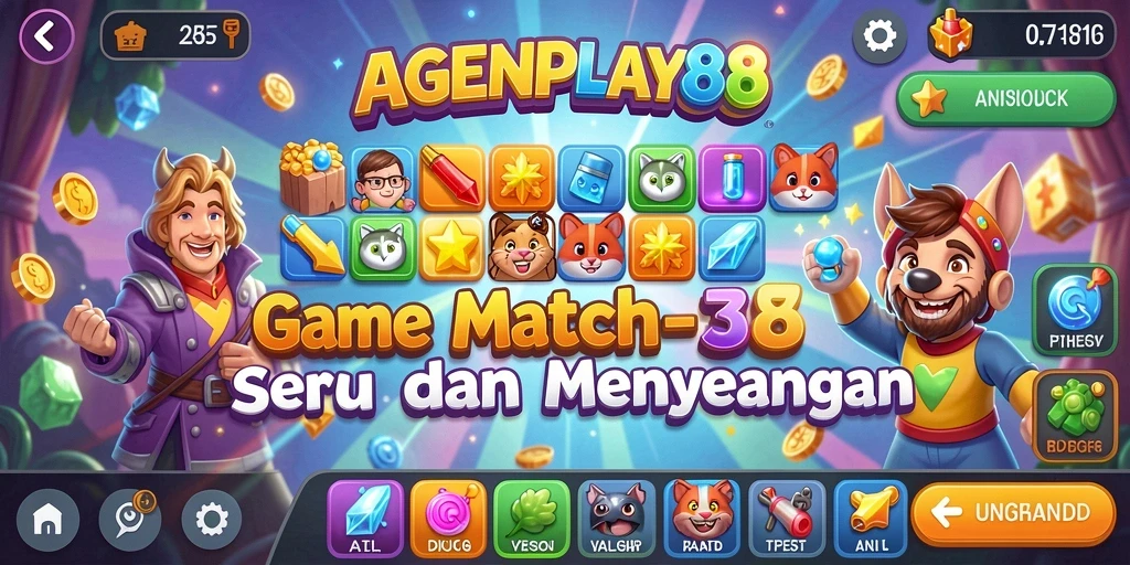 Screenshot utama AGENPLAY88 menampilkan aksi menyenangkan dalam permainan Match-3.