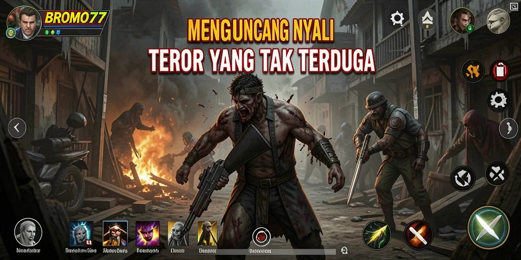 Tangkapan layar gameplay BROMO77 menunjukkan suasana menyeramkan dan menegangkan.