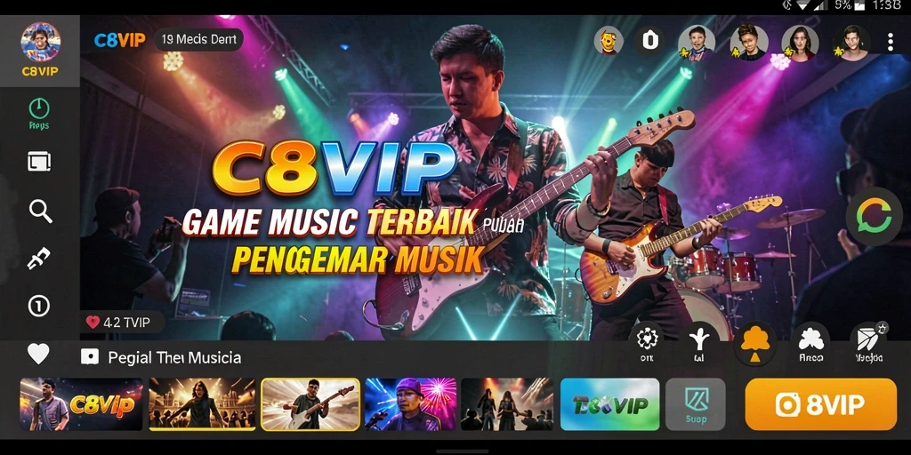 Screenshot utama C8VIP menunjukkan gameplay musik yang seru dan interaktif.