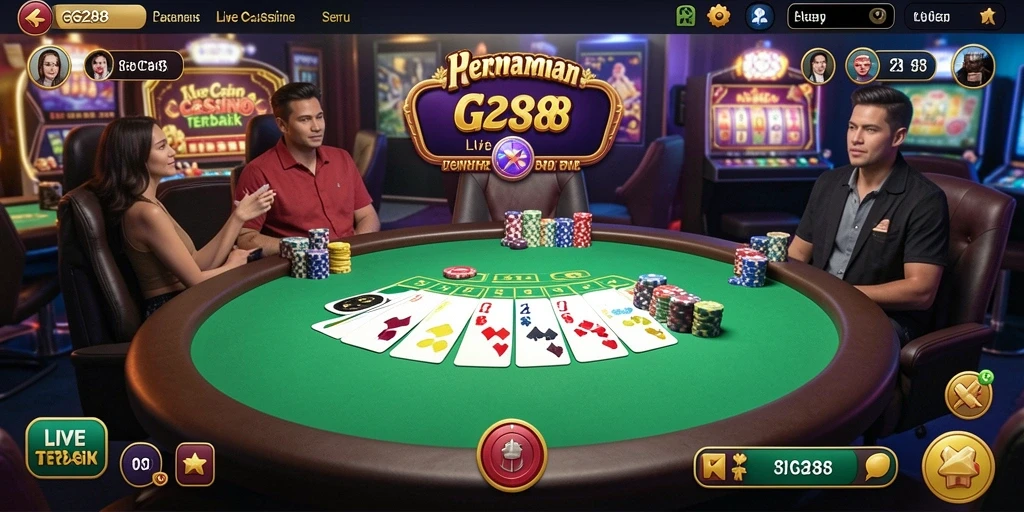 Screenshot gameplay GG288 menampilkan suasana Live Casino yang mendebarkan.