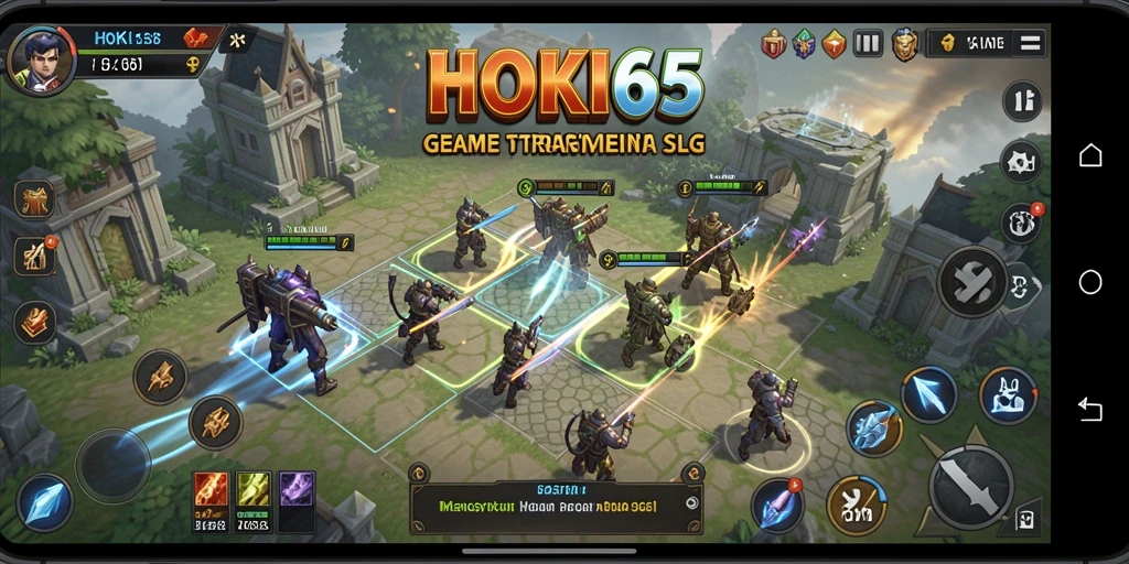 Tangkapan layar gameplay HOKI65 dengan latar belakang pertempuran yang intens.
