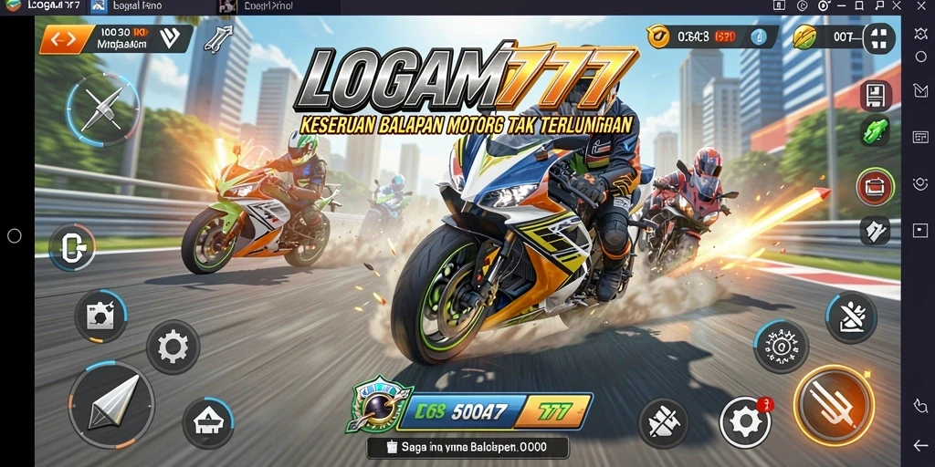 Tampilan gameplay seru dari LOGAM777 saat balapan motor.