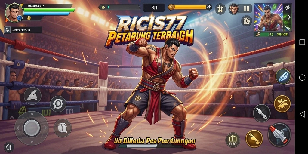 Screenshot gameplay RICIS77 dengan aksi pertarungan yang intens dan karakter beragam.