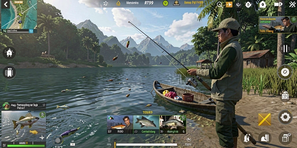 Tampilan gameplay RT99 yang menarik dan seru saat memancing ikan.