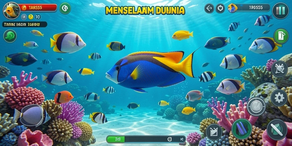 Tampilan gameplay TAR555 dengan aksi tembak ikan yang seru.