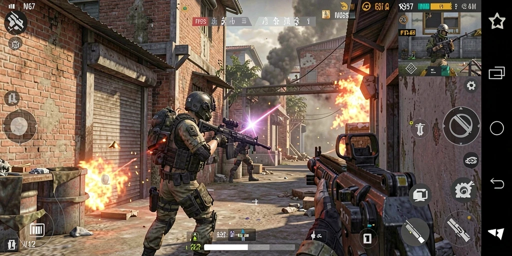 Tampilan gameplay W67 yang mendebarkan dalam aksi pertempuran FPS.
